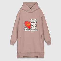 Женское худи-платье Медведь хулиган с сердцем и спичкой, цвет: пыльно-розовый