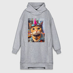 Женское худи-платье Котёнок панк музыкант из Нью-Йорка - нейросеть, цвет: меланж