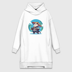 Женское худи-платье Панда самурай, цвет: белый