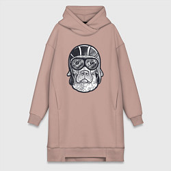 Женское худи-платье Пёс авиатор, цвет: пыльно-розовый