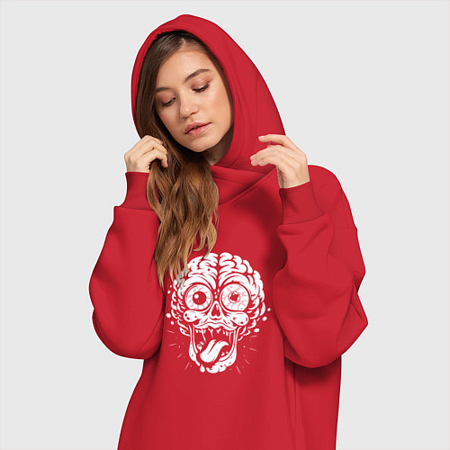 Женская толстовка-платье Череп с мозгами и глазами / Красный – фото 3