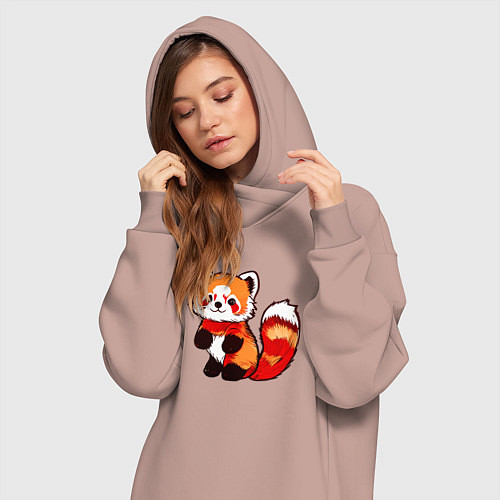 Женская толстовка-платье Красная панда в полный рост / Пыльно-розовый – фото 3