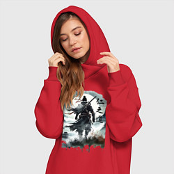 Женское худи-платье Призрак Цусимы - Японский самурай, цвет: красный — фото 2