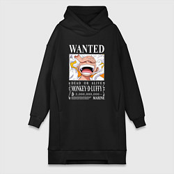 Женское худи-платье Monkey D Luffy - wanted, цвет: черный