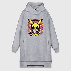 Женское худи-платье Пикачу в очках и наушниках на выходных, цвет: меланж