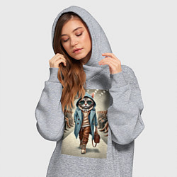 Женское худи-платье Модный кот в очках на дефиле животных, цвет: меланж — фото 2