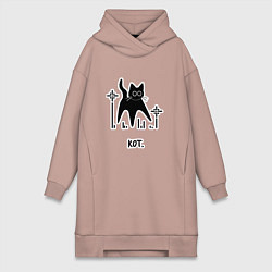 Женское худи-платье Шокированный кот, цвет: пыльно-розовый