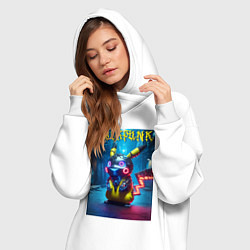 Женское худи-платье Cyberpunk - cool Pikachu neon glow, цвет: белый — фото 2