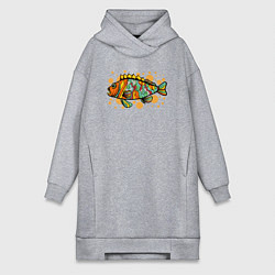 Женское худи-платье Разноцветная рыбка, цвет: меланж