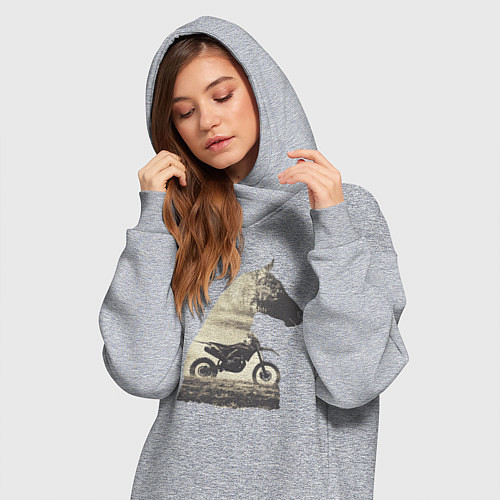 Женская толстовка-платье Мотокросс и Лошади, Силуэт Лошади / Меланж – фото 3