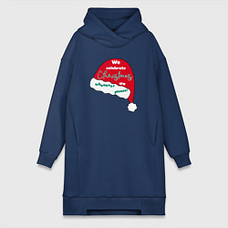 Женское худи-платье Шапка Санта Клауса - мы празднуем Рождество когда, цвет: тёмно-синий