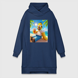 Женское худи-платье Гомер Симпсон в стиле Майнкрафт с кружкой пива - н, цвет: тёмно-синий