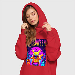 Женское худи-платье Pikachu - halloween vaporwave, цвет: красный — фото 2