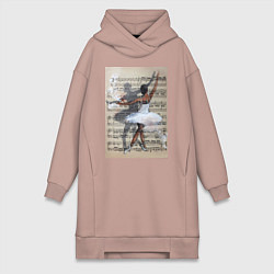 Женское худи-платье Балет ноты, цвет: пыльно-розовый