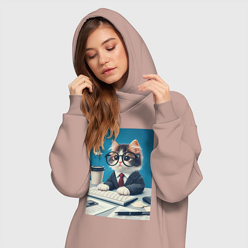 Женская толстовка-платье Котёнок офисный планктон - нейроарт / Пыльно-розовый – фото 3