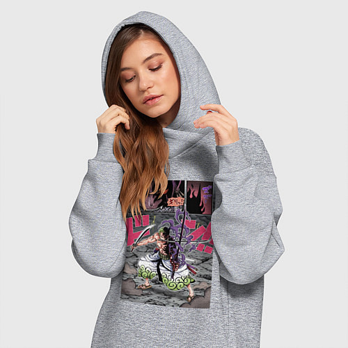 Женская толстовка-платье Ван-Пис Зоро Ророноа техника / Меланж – фото 3