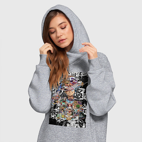 Женская толстовка-платье Ван-Пис Луффи коллаж / Меланж – фото 3