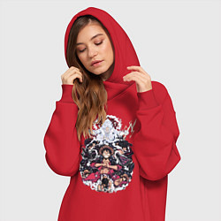 Женское худи-платье Ван-Пис Луффи Монки коллаж, цвет: красный — фото 2