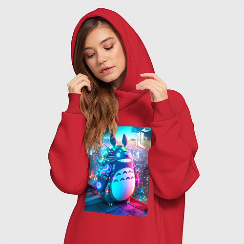 Женская толстовка-платье Cool Totoro - cyberpunk / Красный – фото 3