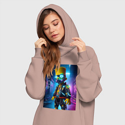 Женское худи-платье Барт Симпсон в респираторе - нейроарт, цвет: пыльно-розовый — фото 2