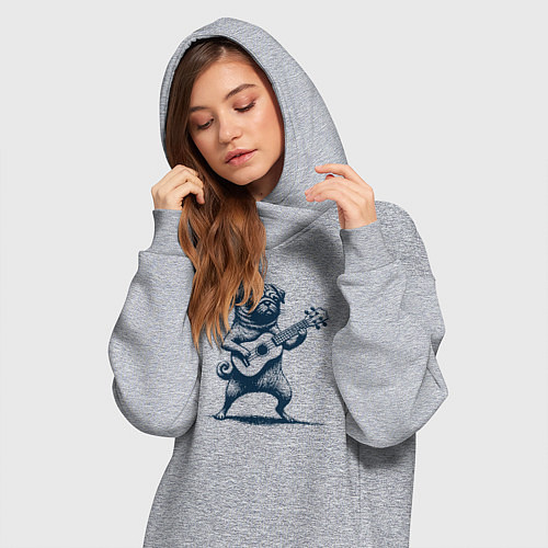 Женская толстовка-платье Мопс с гитарой укулеле / Меланж – фото 3