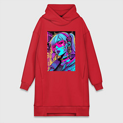 Женское худи-платье Кибер девчонка в розовых очках - нейроарт, цвет: красный