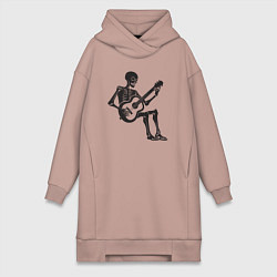 Женское худи-платье Скелет гитарист, цвет: пыльно-розовый