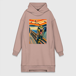 Женское худи-платье Оса кричит на картине Эдварда Мунка - мем искусств, цвет: пыльно-розовый