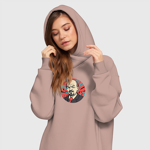 Женская толстовка-платье Портрет Ленина в красном галстуке / Пыльно-розовый – фото 3