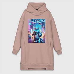 Женское худи-платье Которо в неоновом городе - мем, цвет: пыльно-розовый