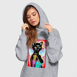 Женское худи-платье Фигуристая чёрная кошечка в стиле поп-арт, цвет: меланж — фото 2