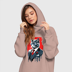 Женское худи-платье Кот джентльмен с голубыми глазами - мем, цвет: пыльно-розовый — фото 2