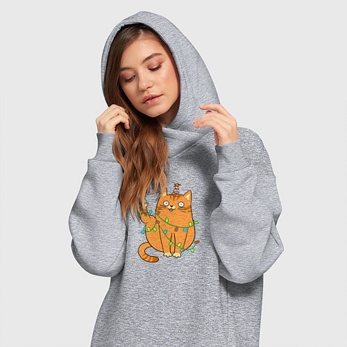 Женская толстовка-платье Кот хоба - Новый год / Меланж – фото 3