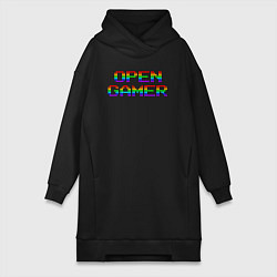 Женское худи-платье Open gamer logo, цвет: черный