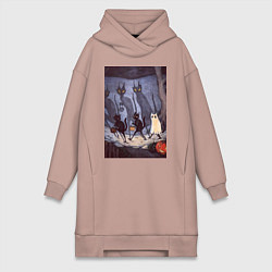 Женское худи-платье Коты на хэллоуин, цвет: пыльно-розовый