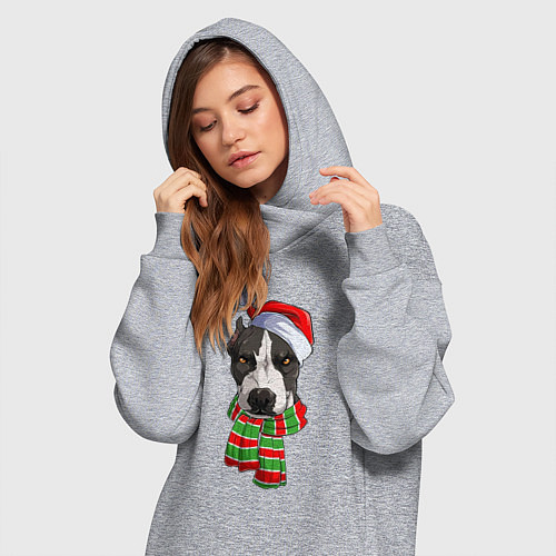 Женская толстовка-платье Новогодний питбуль / Меланж – фото 3