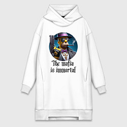 Женское худи-платье Гомер Симпсон с пистолетом - мафия бессмертна, цвет: белый