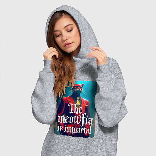 Женская толстовка-платье Мяуфия бессмертна - мем / Меланж – фото 3
