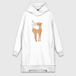 Женское худи-платье Олень с листьями на рогах, цвет: белый