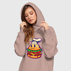 Женское худи-платье Бургер повар, цвет: пыльно-розовый — фото 2