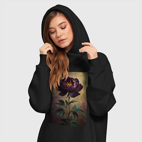 Женская толстовка-платье Пион искусство / Черный – фото 3