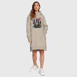 Женское худи-платье Cool military girl - graffiti, цвет: миндальный — фото 2