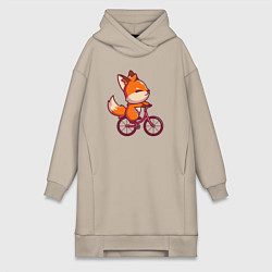 Женское худи-платье Лисичка на велике, цвет: миндальный