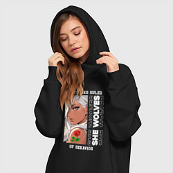 Женское худи-платье Девушка из аниме с розой, цвет: черный — фото 2