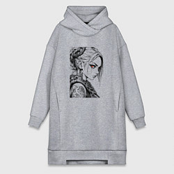 Женское худи-платье Девушка с алыми глазами, цвет: меланж