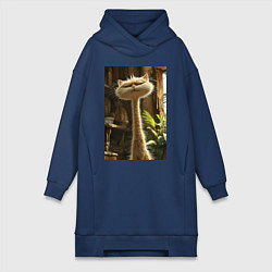 Женское худи-платье Кот с длинной шеей, цвет: тёмно-синий