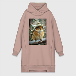 Женское худи-платье Воробей в шапке, цвет: пыльно-розовый