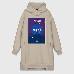Женское худи-платье NASA фиолетовый плакат, цвет: миндальный