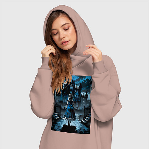 Женская толстовка-платье Готичная Алиса в стране чудес / Пыльно-розовый – фото 3