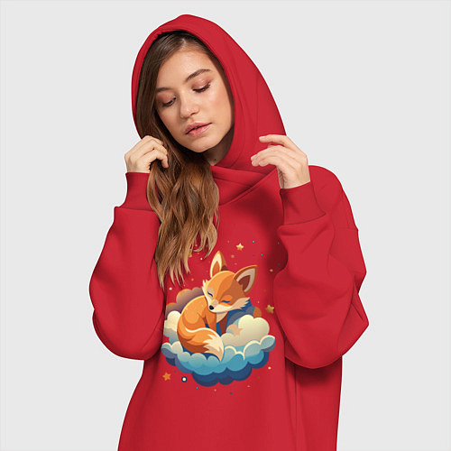 Женская толстовка-платье Лисенок спит на облаке / Красный – фото 3